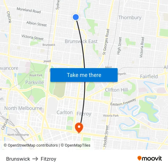 Brunswick to Fitzroy map