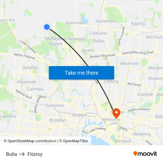 Bulla to Fitzroy map