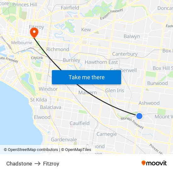 Chadstone to Fitzroy map