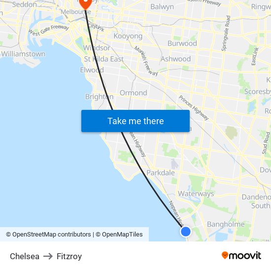 Chelsea to Fitzroy map