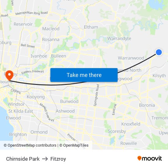 Chirnside Park to Fitzroy map