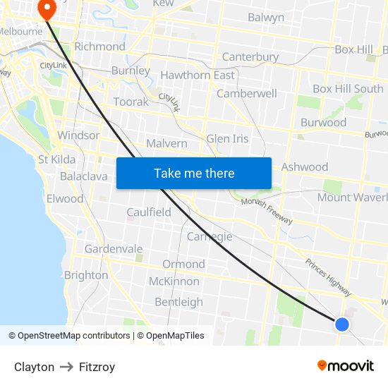 Clayton to Fitzroy map