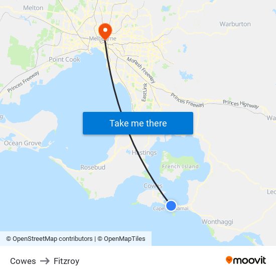 Cowes to Fitzroy map