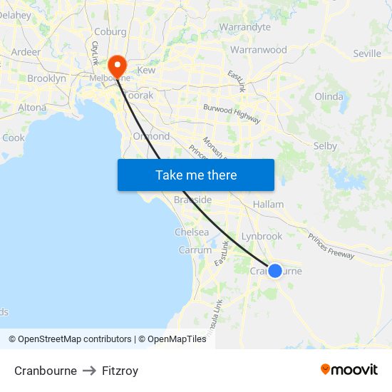 Cranbourne to Fitzroy map