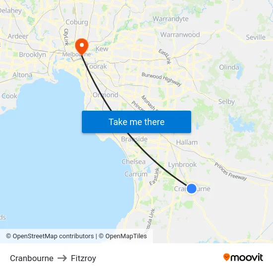 Cranbourne to Fitzroy map