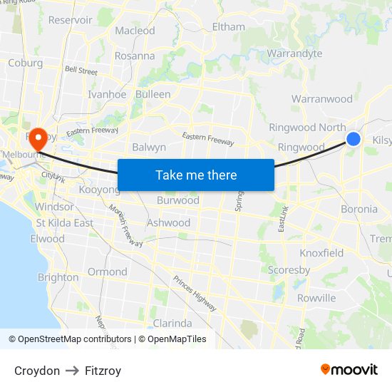 Croydon to Fitzroy map