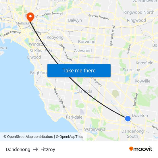 Dandenong to Fitzroy map