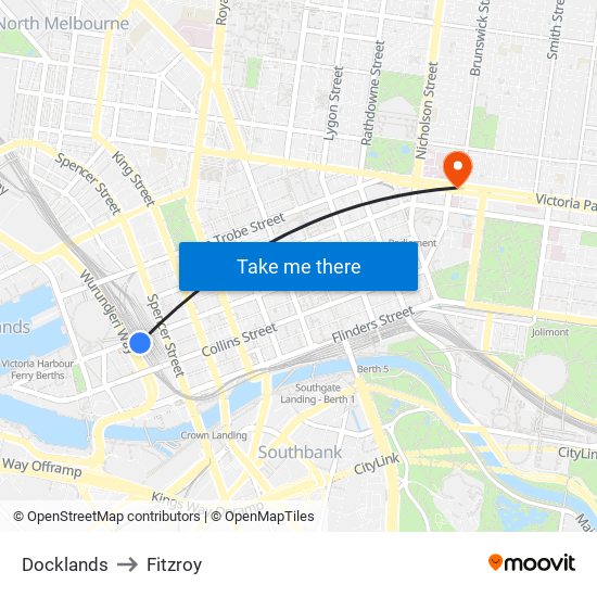 Docklands to Fitzroy map