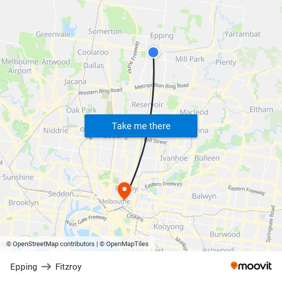 Epping to Fitzroy map