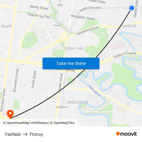 Fairfield to Fitzroy map
