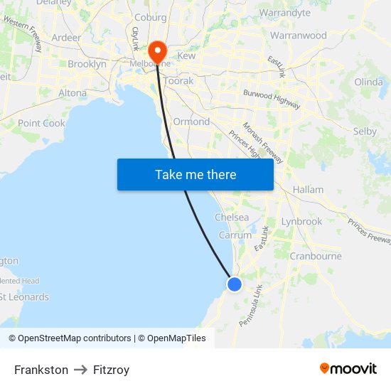 Frankston to Fitzroy map