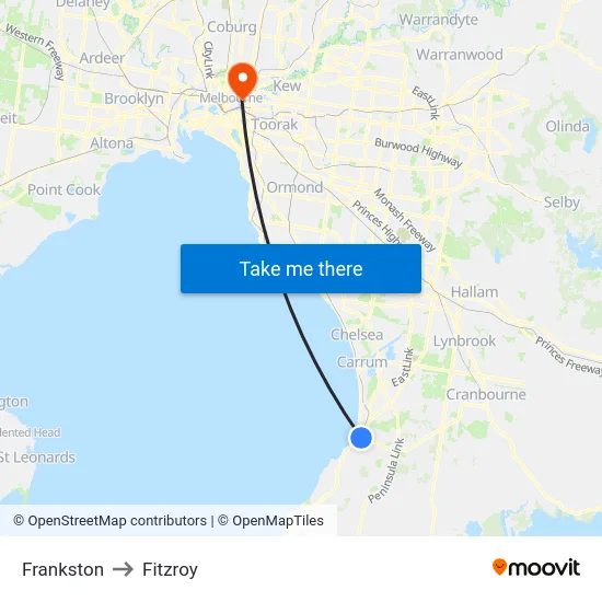 Frankston to Fitzroy map