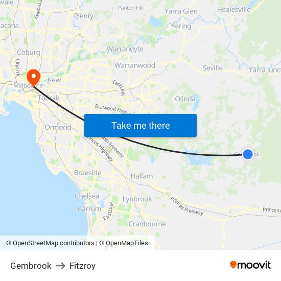 Gembrook to Fitzroy map