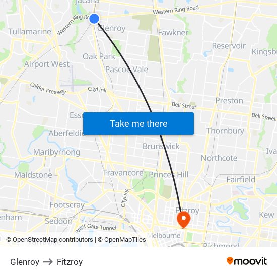 Glenroy to Fitzroy map