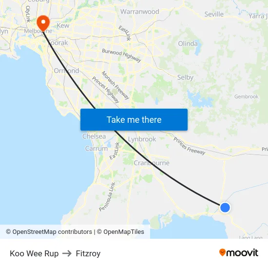 Koo Wee Rup to Fitzroy map