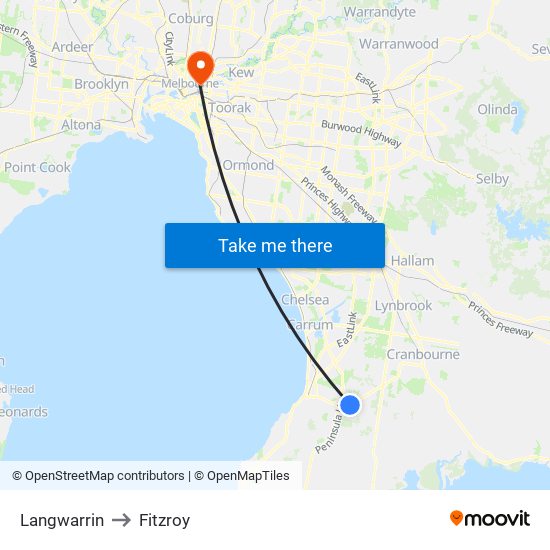 Langwarrin to Fitzroy map