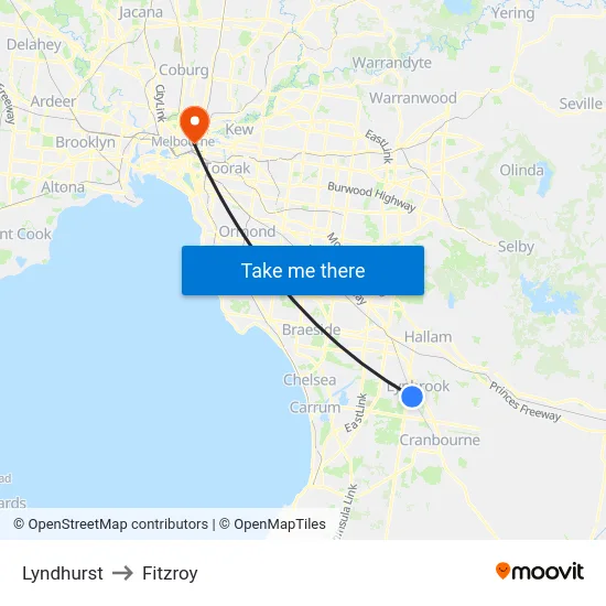 Lyndhurst to Fitzroy map