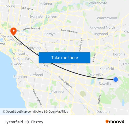 Lysterfield to Fitzroy map