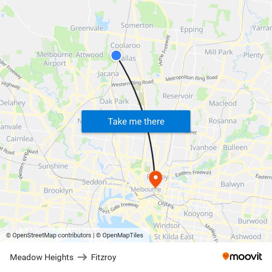 Meadow Heights to Fitzroy map