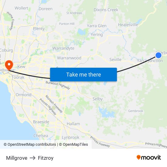 Millgrove to Fitzroy map