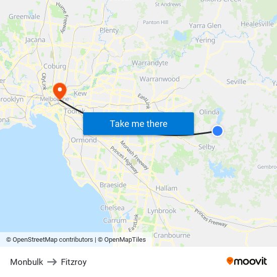 Monbulk to Fitzroy map