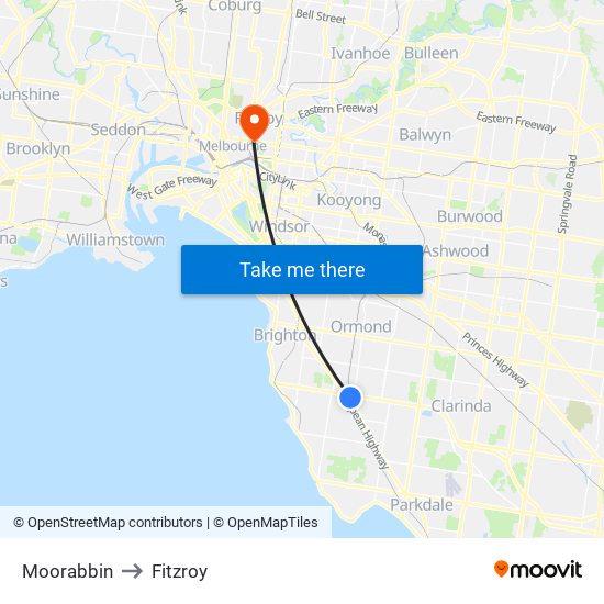 Moorabbin to Fitzroy map