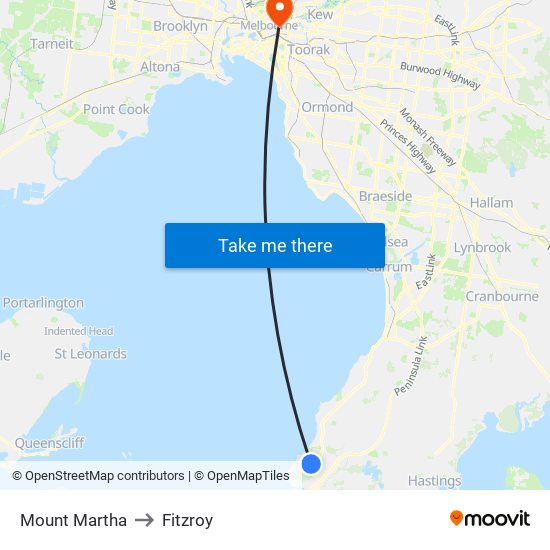 Mount Martha to Fitzroy map