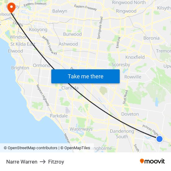 Narre Warren to Fitzroy map