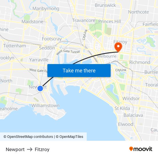 Newport to Fitzroy map