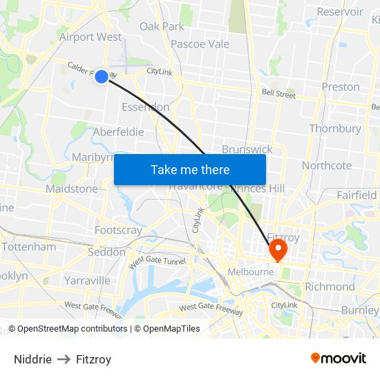 Niddrie to Fitzroy map