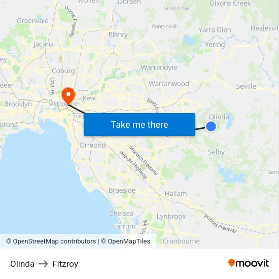 Olinda to Fitzroy map