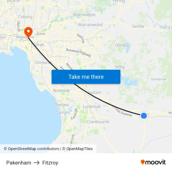 Pakenham to Fitzroy map