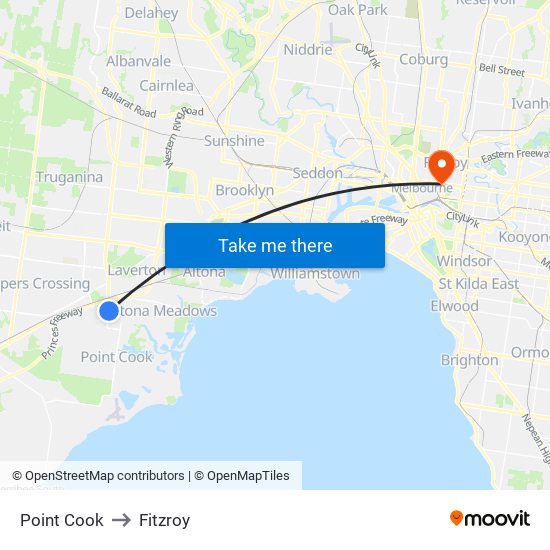 Point Cook to Fitzroy map