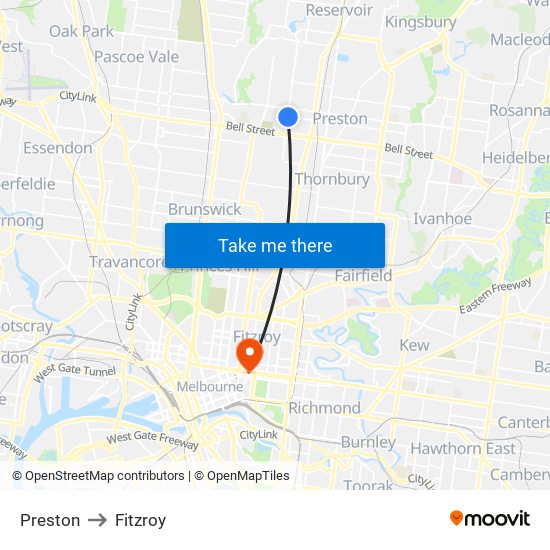 Preston to Fitzroy map