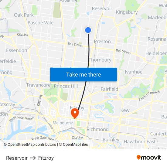 Reservoir to Fitzroy map