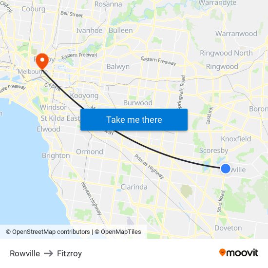 Rowville to Fitzroy map