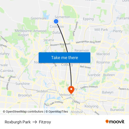 Roxburgh Park to Fitzroy map