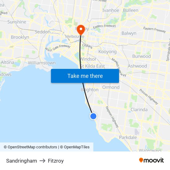 Sandringham to Fitzroy map