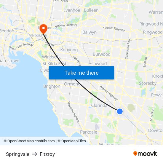 Springvale to Fitzroy map