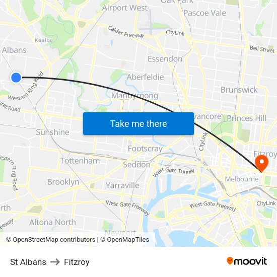 St Albans to Fitzroy map