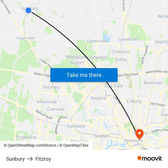 Sunbury to Fitzroy map
