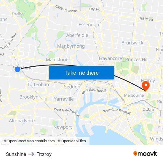 Sunshine to Fitzroy map