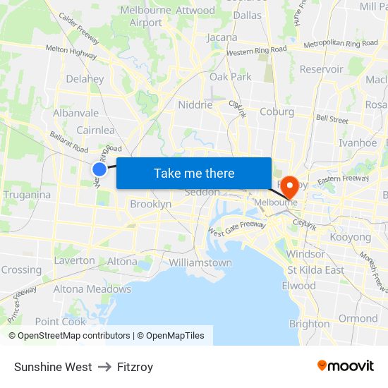 Sunshine West to Fitzroy map