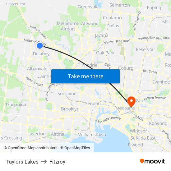Taylors Lakes to Fitzroy map
