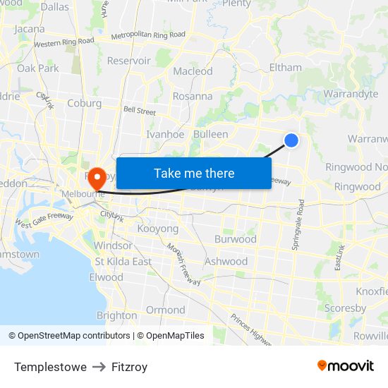 Templestowe to Fitzroy map