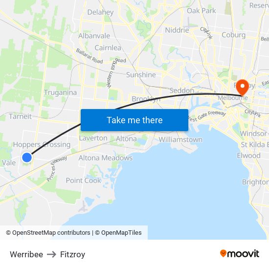 Werribee to Fitzroy map