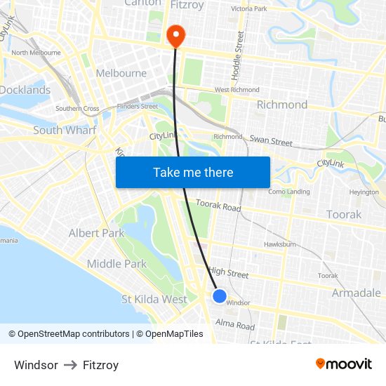 Windsor to Fitzroy map