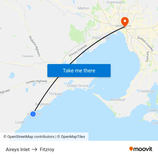 Aireys Inlet to Fitzroy map