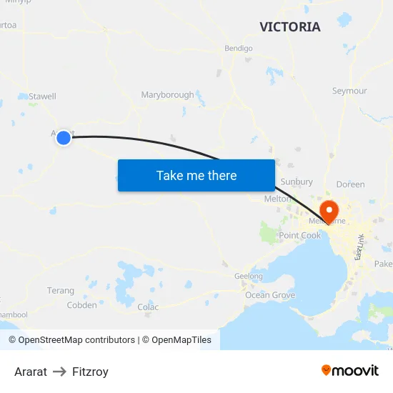 Ararat to Fitzroy map