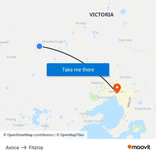 Avoca to Fitzroy map